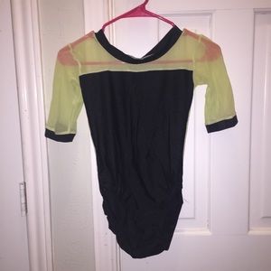 Black and mesh green leotard